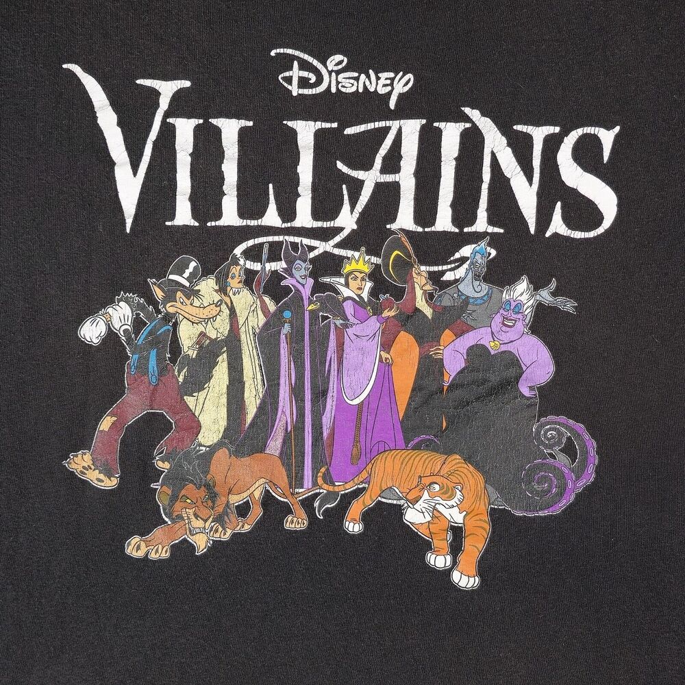 Vintage Delta Pro Weight Mens Large Disney Villains Black Graphic Print T-Shirt